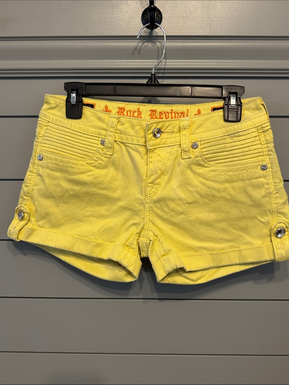 Rock Revival Bright Yellow Low-Rise Denim Shorts Olivia Size 27